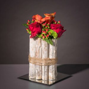 Red roses and calla lily wedding centerpiece
